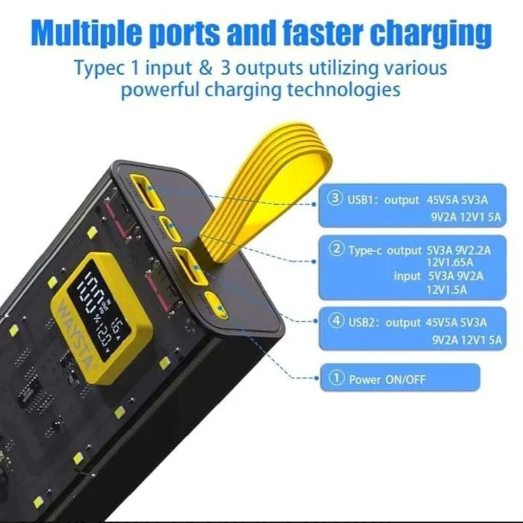 Transparent Power Bank With LED Light | Fast Charging Portable Power Bank With Dual USB Output And Smart Display (20'000mah)